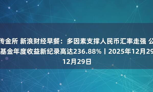 传金所 新浪财经早餐:多因素支撑人民币汇率走强 公募基金年度收益新纪录高达236.88%丨2025年12月29日